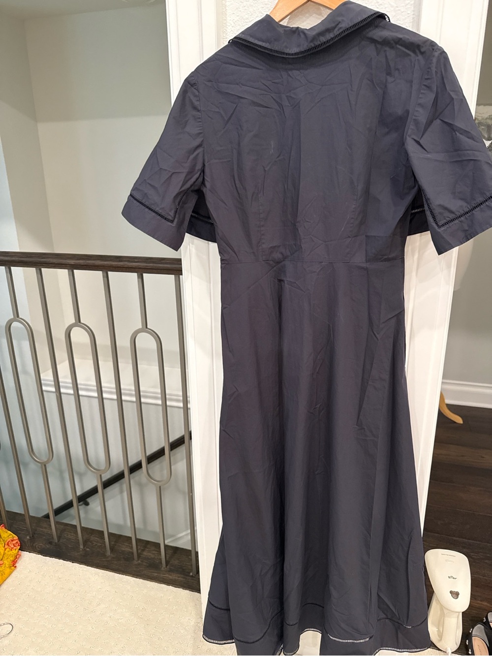 ROHE Ladder Embroidered Poplin Midi Dress Navy Size 38 US 6 - Picture 6 of 8
